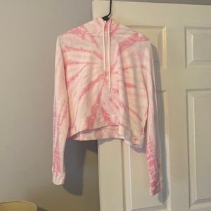 Cropped tie-dye pink and white hoodie. Size large.